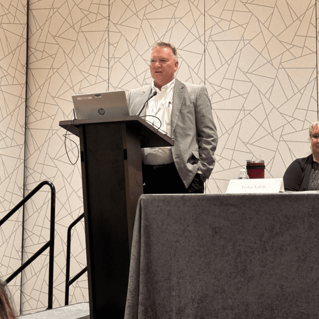 Jim Rogers giving a presentation at the Schools, Health & Libraries Broadband Coalition annual conference.