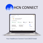 A mockup of HCN Connect, a new customer-facing portal designed for healthcare providers to track and manage their Healthcare Connect Fund subsidies. The mockups showcase a user-friendly interface with features like subsidy tracking, application status updates, and email notifications.